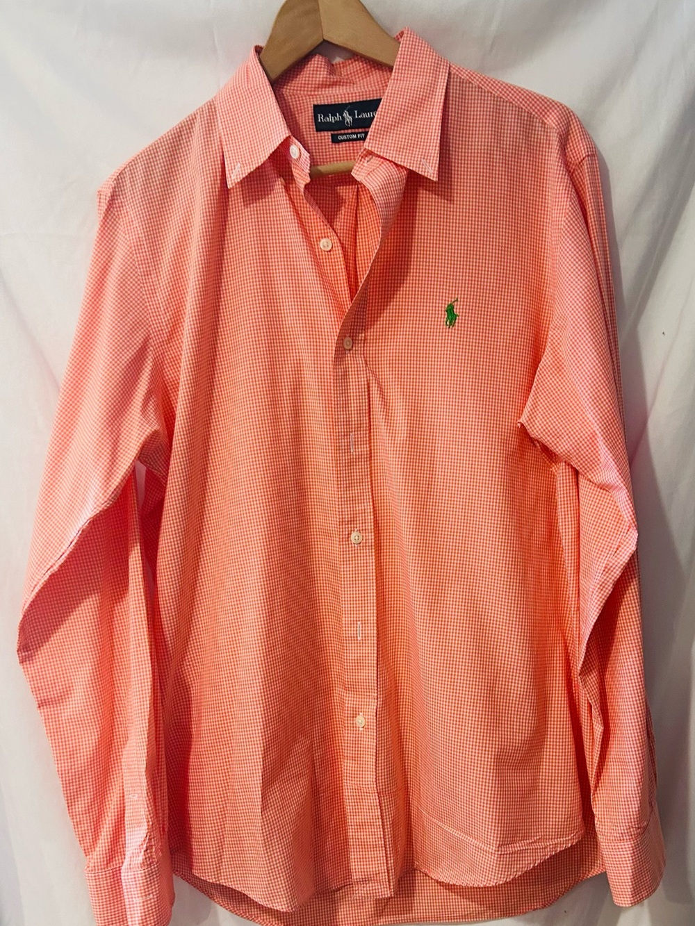 Ralph Lauren Men’s Pink Gingham Button-Down Shirt with Green Polo Logo